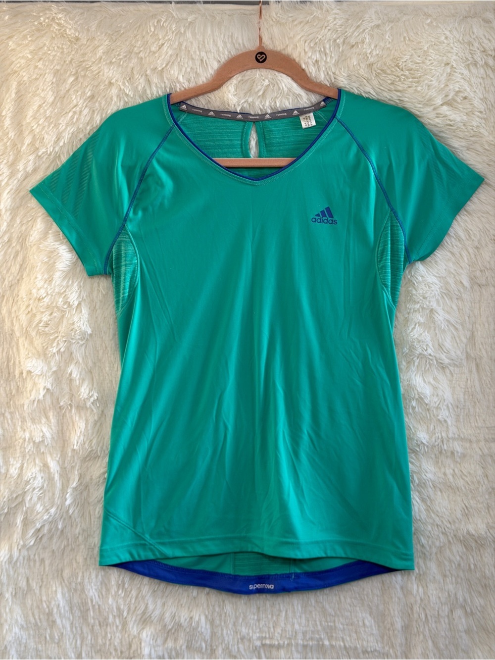 Adidas Womens Climalite Running Top Size S Green V-neck Short Sleeve Sporty Logo